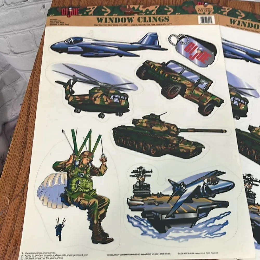 Vintage 1998 GI Joe Window Clings, set of 2 Sheets